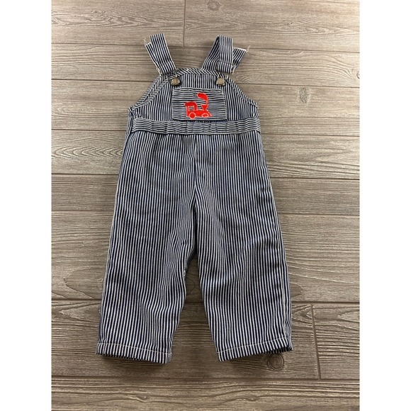 Sears Other - Vintage Sears Perma-Prest Toddler Boys Hickory Stripe Train Overalls Blue White